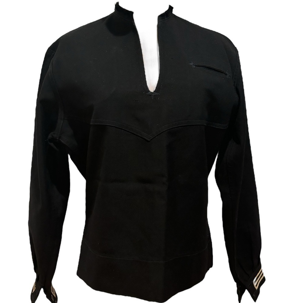30s - 40s SEAFARER WOOL NAVAL VNECK SHIRT W MODIFIED RAW EDGE COLLAR NAUTICAL S